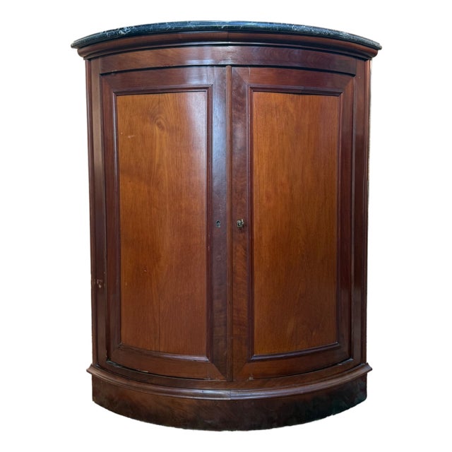 Louis-Philippe Corner Cabinet in Flamed Mahogany and Veined Grey Marble For Sale
