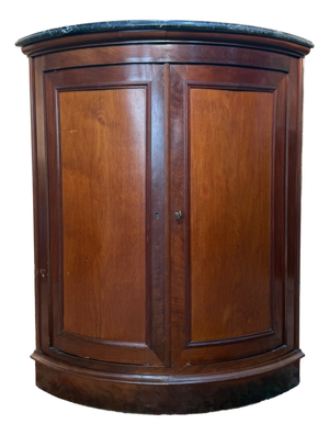 Louis-Philippe Corner Cabinet in Flamed Mahogany and Veined Grey Marble