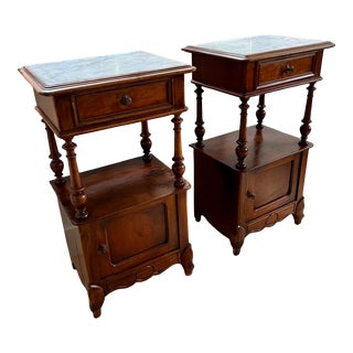 Early 20th Century Louis XVI Marble Top Nightstands - Set of 2 For Sale