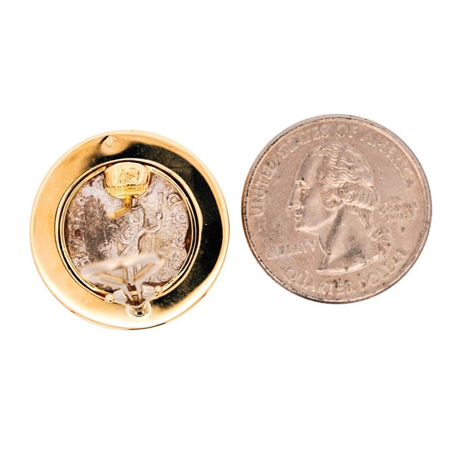 Metal 1990s Estate Victorian Elagabalus Denarius 18k Gold Antique Roman Coin Clip-On Earring, A Pair For Sale - Image 7 of 12