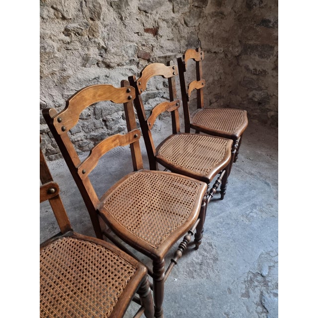 Antique French Dining Chairs with Woven Cane Seats in Beech, 1900, Set of 4 For Sale - Image 10 of 18