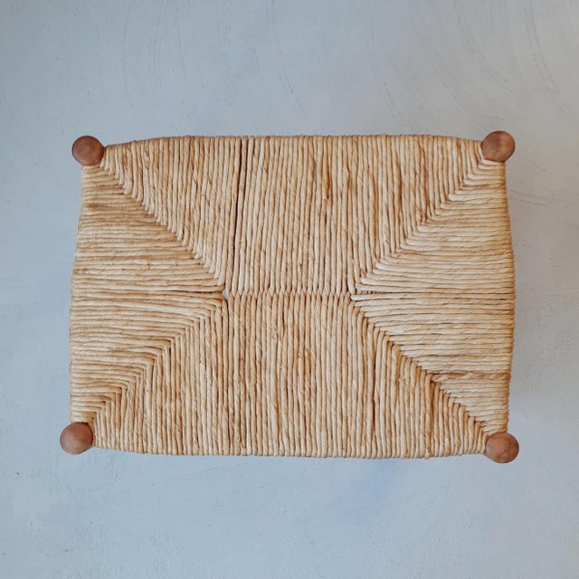 Rectangular Wooden Stool with Rush Seat, 1970s, in Good conditions. Designed before 1890