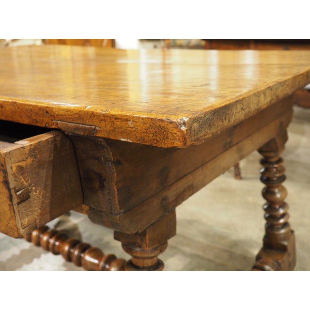 17th Century Spanish Walnut Table or Desk With Turned Legs and Stretcher For Sale - Image 10 of 12
