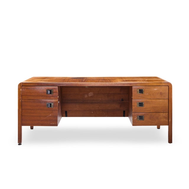 Roger Sprunger for Dunbar Style Mid Century Walnut Waterfall Executive Desk This desk measures: 72 wide x 36 deep x 29...