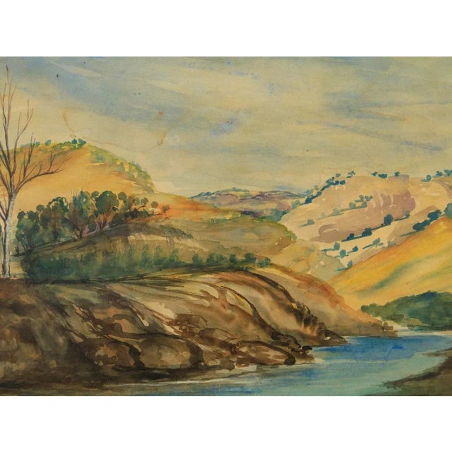 Vintage Watercolor Landscape Mid-20th Century For Sale - Image 4 of 6
