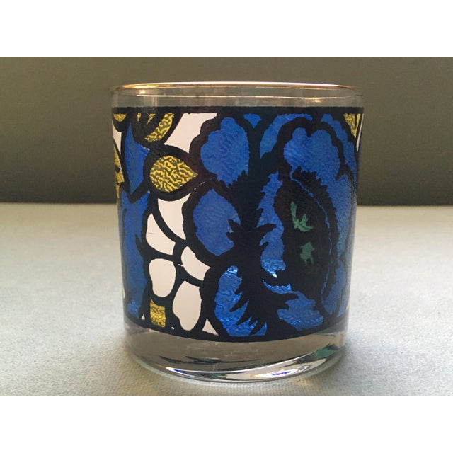 Blue Mid 20th Century Faux Stained Glass Floral Lowball Glasses- Set of 6 For Sale - Image 8 of 13