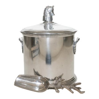 Vintage Georges Briard Coastal SeaHorse and Shell Ice Bucket With Ice Scooper, 1960's For Sale