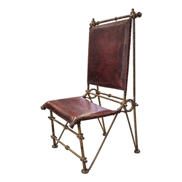 Vintage Iron & Leather Campaign-Style Chair For Sale