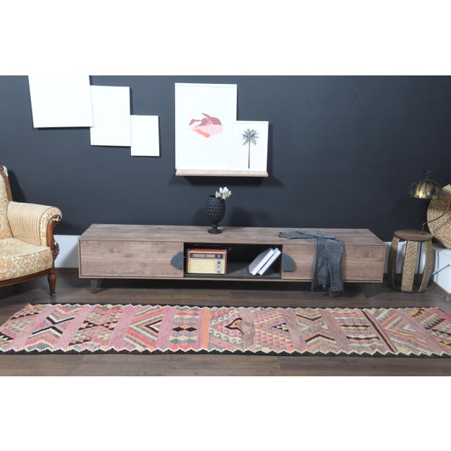 1970s Turkish Oushak Handmade Wool Cotton Pink Runner Rug For Sale - Image 11 of 11