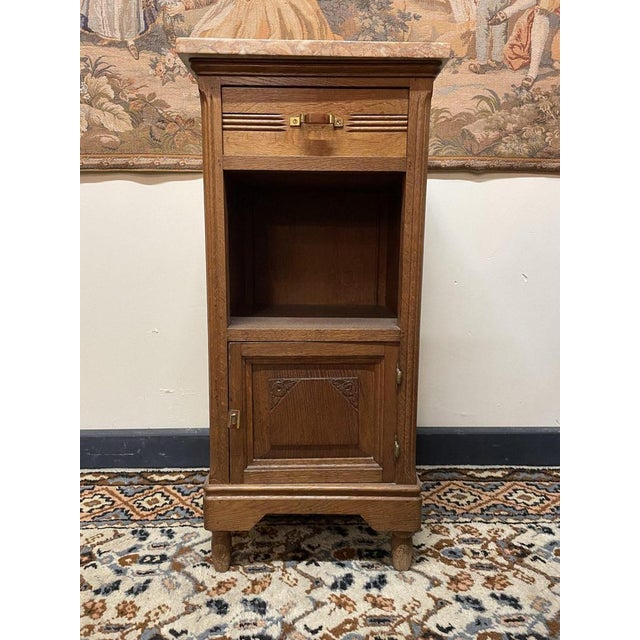 Antique French Oak & Marble Nightstand For Sale - Image 6 of 6