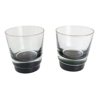 Vintage Black and Clear Whisky Tumblers by Dromhall O'Broin for Caithness, 1968, Set of 2 For Sale