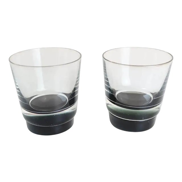 Vintage Black and Clear Whisky Tumblers by Dromhall O'Broin for Caithness, 1968, Set of 2 For Sale