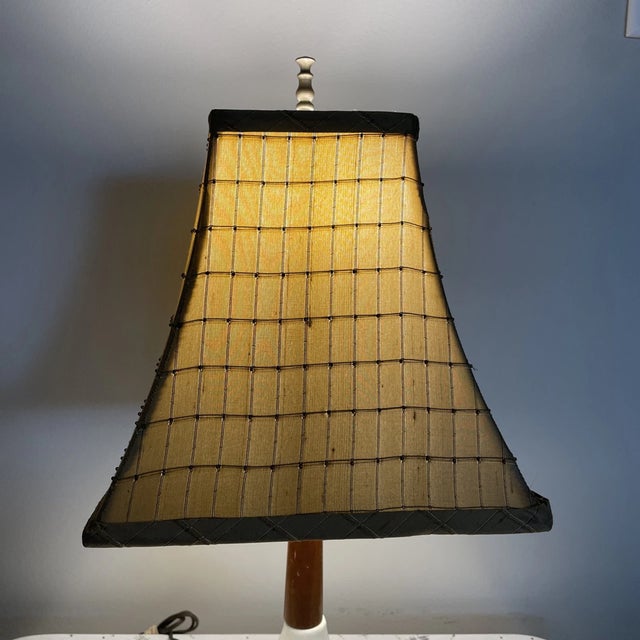 Wood Vintage Danish Modern Style Leviton Ceramic & Wood Table Lamp For Sale - Image 7 of 8