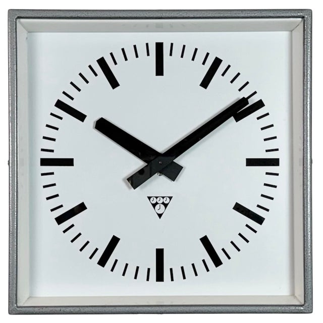 Industrial Grey Square Wall Clock from Pragotron, 1980s For Sale - Image 16 of 16