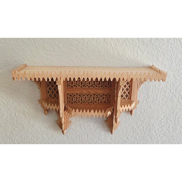 Sienna Handmade Moroccan Carved Wall Shelf – Natural Wood Finish For Sale - Image 8 of 12