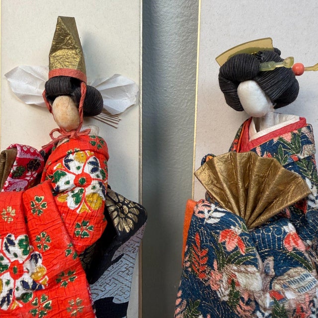 Mid-Century Modern Vintage Japanese Geisha Figures on Shikishi Panels, 1950s, Set of 5 For Sale - Image 3 of 18