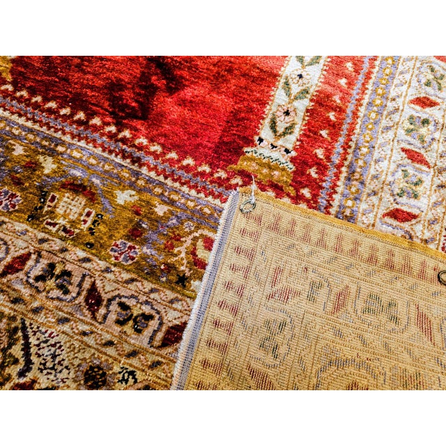 Turkish Antique Turkish Silk Prayer Area Rug, Late 19th Century, Red & Gold, 4' x 6' For Sale - Image 3 of 16
