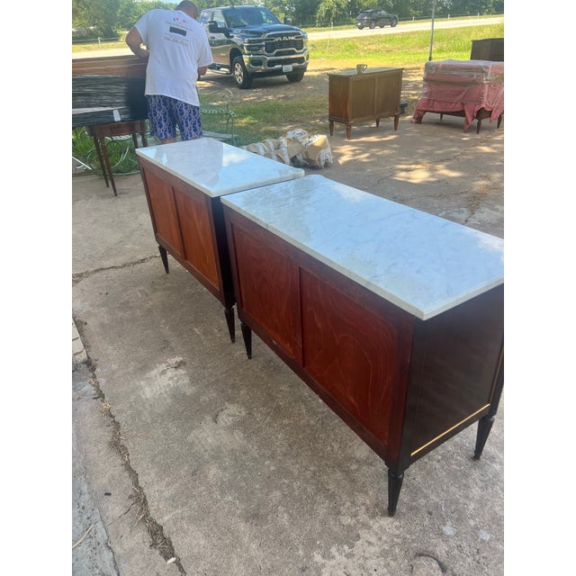 Late 19th Century French 19th Century Louis XVI Pair of Mahogany Carrara Marble Top Commode For Sale - Image 5 of 12