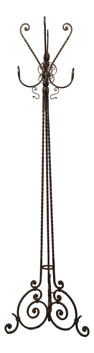 Italian Revolving Floor Coat Hanger in Wrought Iron, 1970s