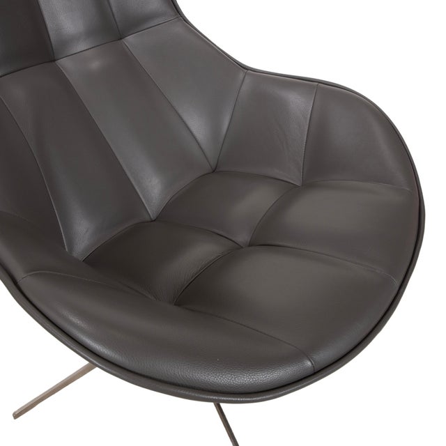 Boston Leather Armchair with Ottoman in Grey Brown Taupe Estoril Semi Aniline Leather 0959 with Manual Swivel and Rocking Function from Boconcept For Sale - Image 4 of 18
