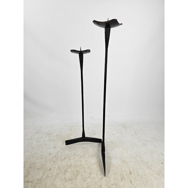 Brutalist Brutalist Hammered Metal Double Candleholder, 1960s For Sale - Image 3 of 10