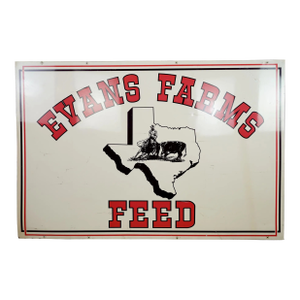 Mid 20th Century Reclaimed Texas Evans Farms Feed Aluminum Advertisement Sign