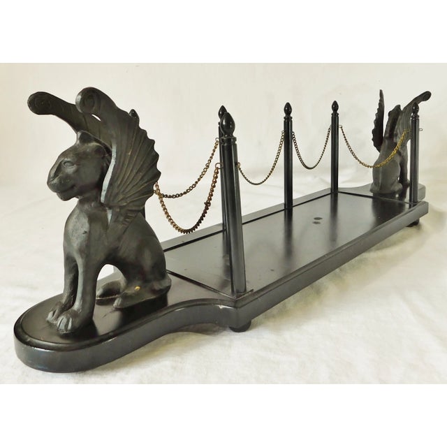 Gothic Large Vintage Ornate Gothic Black Metal & Wood Gargoyle Footed Candle Holder Tray Stand For Sale - Image 3 of 11