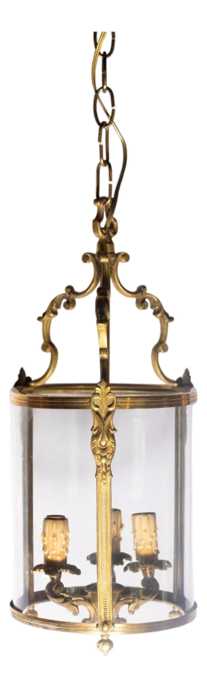 Elegant 20th Century French Gilt Brass Lantern with Curved Detailing