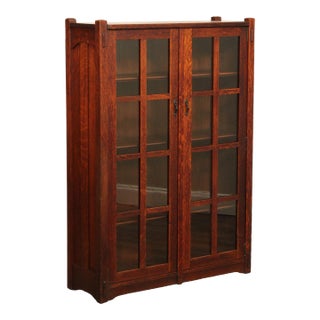 Stickley Brothers Antique Arts & Crafts Two-Door Oak Bookcase For Sale