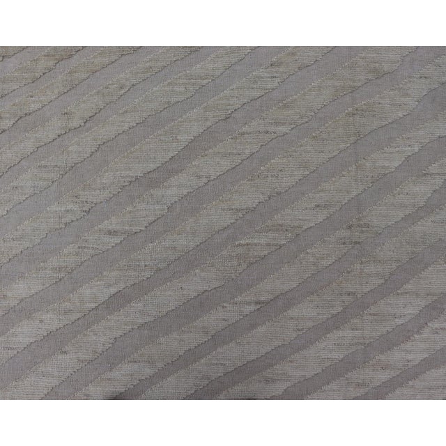 Modern Rug in Wool With Sub-Geometric Slanted Linear Design in Cream and Taupe 9'4 X 11'9 For Sale - Image 4 of 12