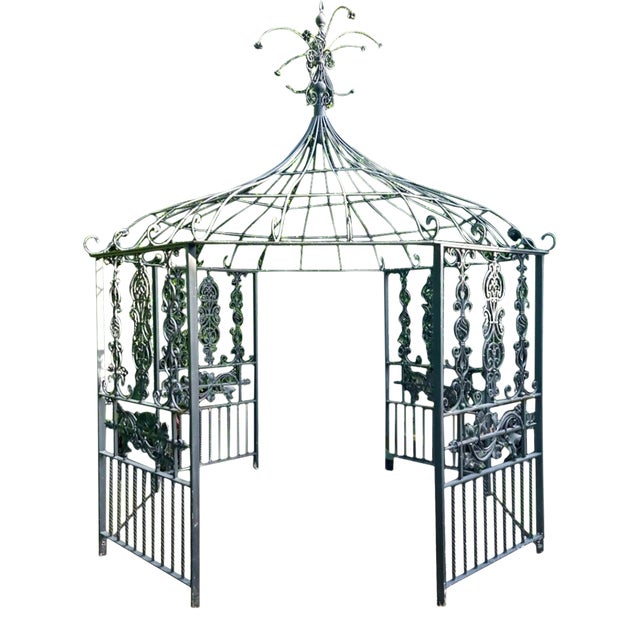 Vintage Regency Wrought Iron Gazebo For Sale