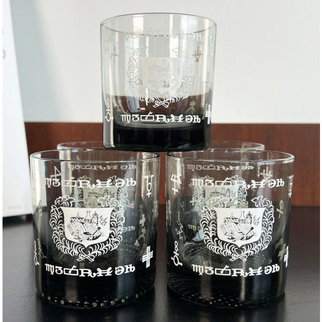 Fantastic set of 5 vintage c.1960's/70's pharmacy whiskey / old fashioned glasses! Great smoked glass base with...