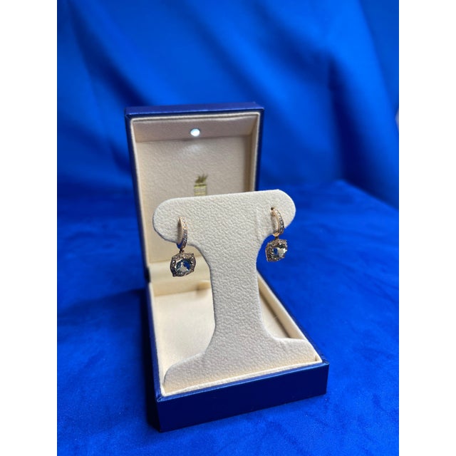 Green Green Amethyst Prasiolite Diamond Halo Rose Gold Huggie Drop Unique Earrings, A Pair For Sale - Image 8 of 11