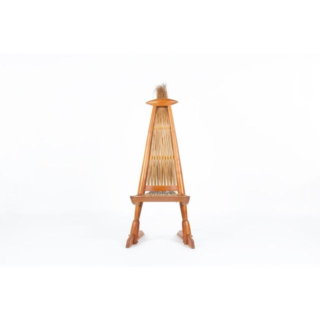 Boho Chic Elm and Rattan Chair, France, 1980s For Sale - Image 3 of 13