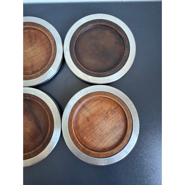 Jean Dobré Jacaranda and Stainless Steel Coasters for Tropic-Art - Set of Six For Sale - Image 9 of 12