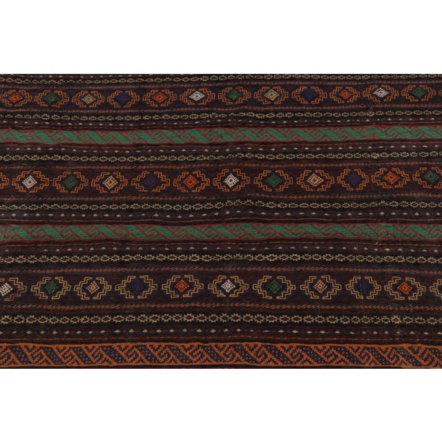 Rug & Kilim Vintage Persian Soumak Kilim, Brown With Polychromatic Geometric Bands - Rug & Kilim For Sale - Image 4 of 7