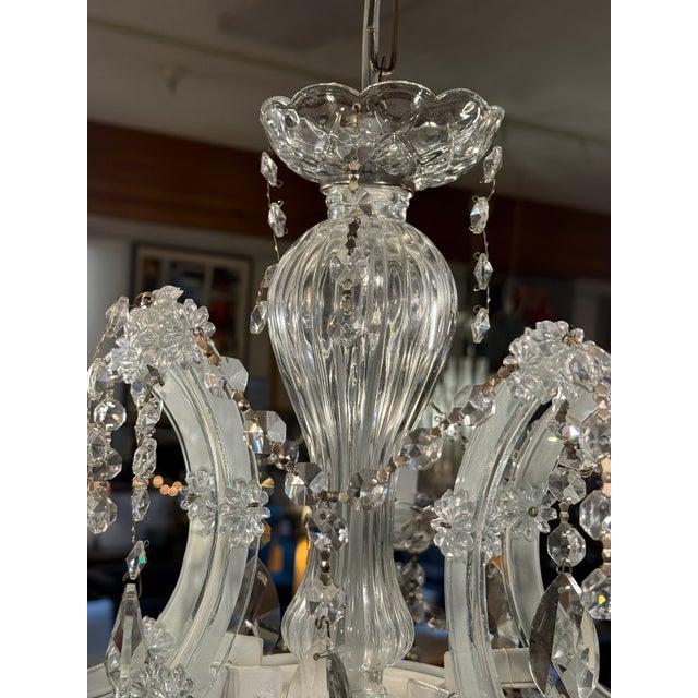 Traditional Crystal and Glass Five-Light Chandelier For Sale - Image 9 of 12