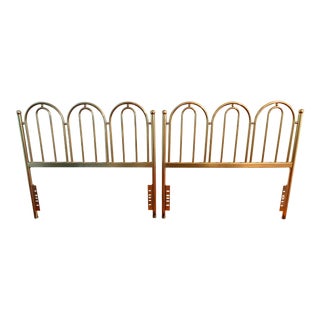 Hollywood Regency Art Deco Arched Twin Brass Headboards- a Pair For Sale