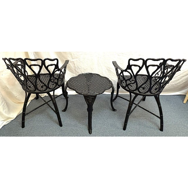 Vintage Set of 'Barrycraft' Style Cast Aluminum Outdoor Table and Two Chairs- 3 Pieces For Sale - Image 4 of 18