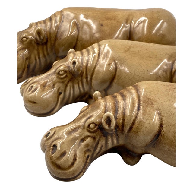 1950s Mid-Century Set of 3 Ceramic Hippos, Zaccagnini Italy For Sale - Image 6 of 12