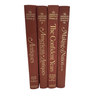 American Heritage History 4-Volume Set Burgundy Cloth Decorative Books For Sale