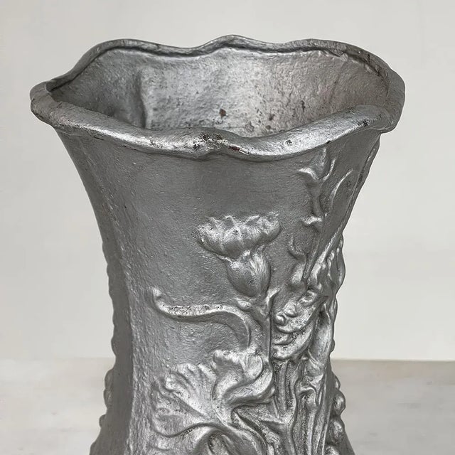 Pair Art Nouveau Cast Iron Painted Jardinieres ~ Urns For Sale - Image 10 of 13