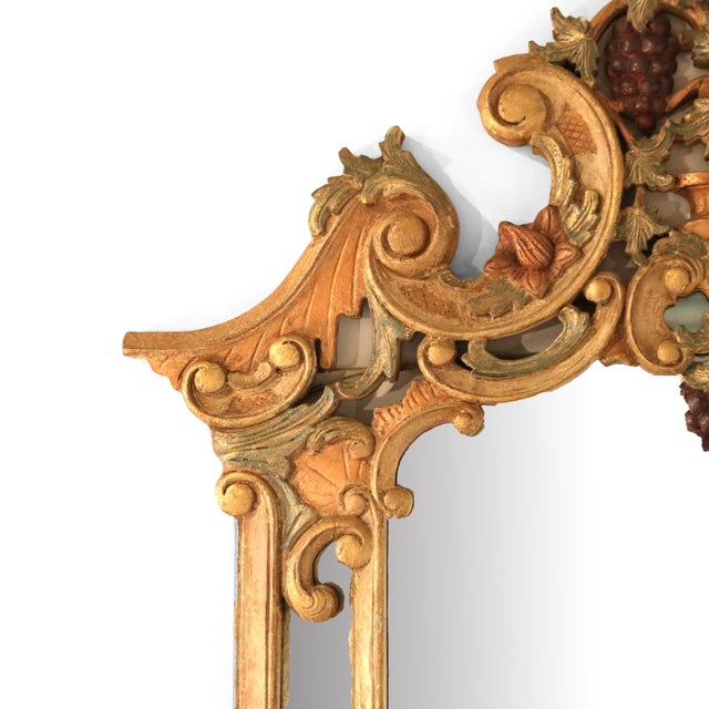 1940s French Louis XIV Style Ornately Scrolled Giltwood & Polychromed Console Set For Sale - Image 10 of 12