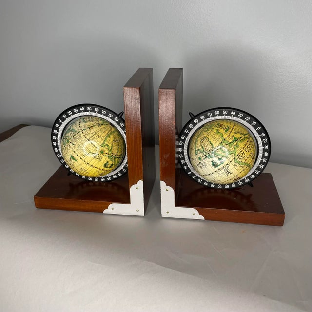 Yellow Vintage Wooden Globe Bookends- a Pair For Sale - Image 8 of 8