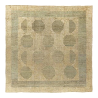 Zabihi Collection Abstract Large Square Antique Turkish Oushak Rug - 13'9" x 13'10" For Sale