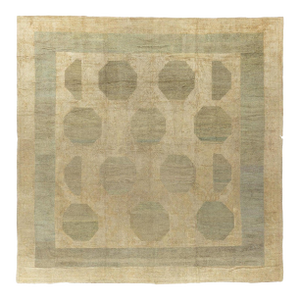 Zabihi Collection Abstract Large Square Antique Turkish Oushak Rug