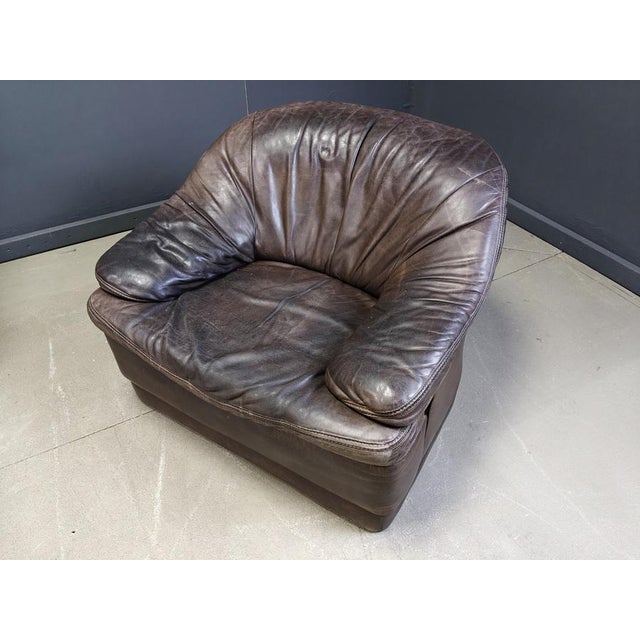 1970s Vintage Brown Leather Sofa Set, 1970s, Set of 2 For Sale - Image 5 of 14