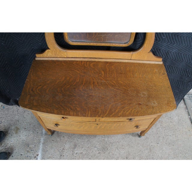 Antique Victorian Quartersawn Oak Wishbone Mirror Vanity Dresser Washstand 70" For Sale - Image 6 of 13
