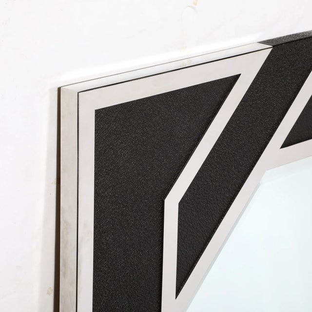 Modernist Embossed Leather & Chrome Spiral Form Geometric Mirror by Lorin Marsh For Sale - Image 10 of 11