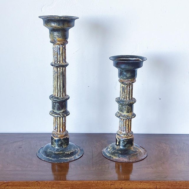 MidCentury Pottery Candlesticks in Graduated Sizes, a Pair Chairish
